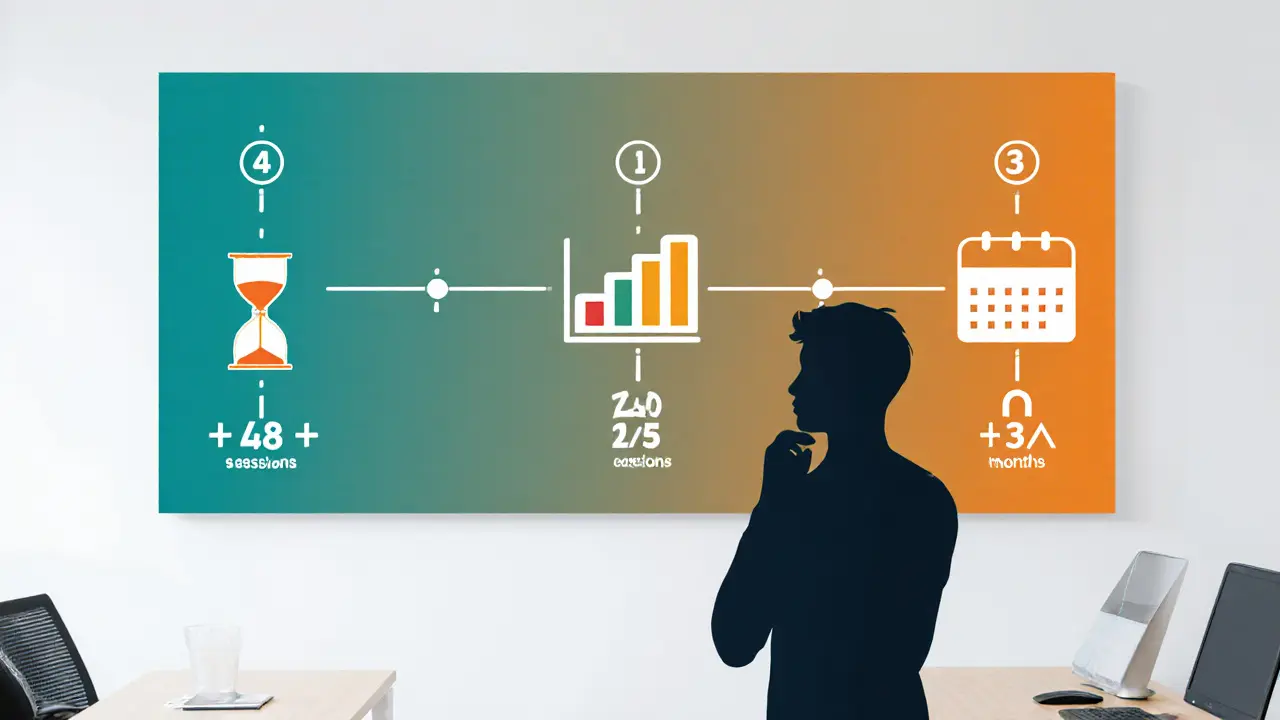 Časová osa s třemi milníky rozhodování o změně terapeuta.