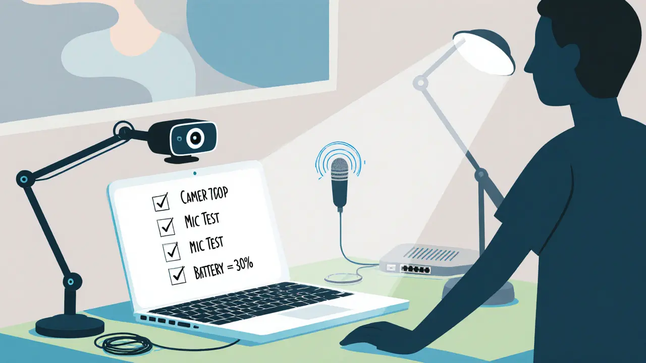 Stolní počítač, externí mikrofon a lampu nastavuje uživatel pro optimální nastavení.