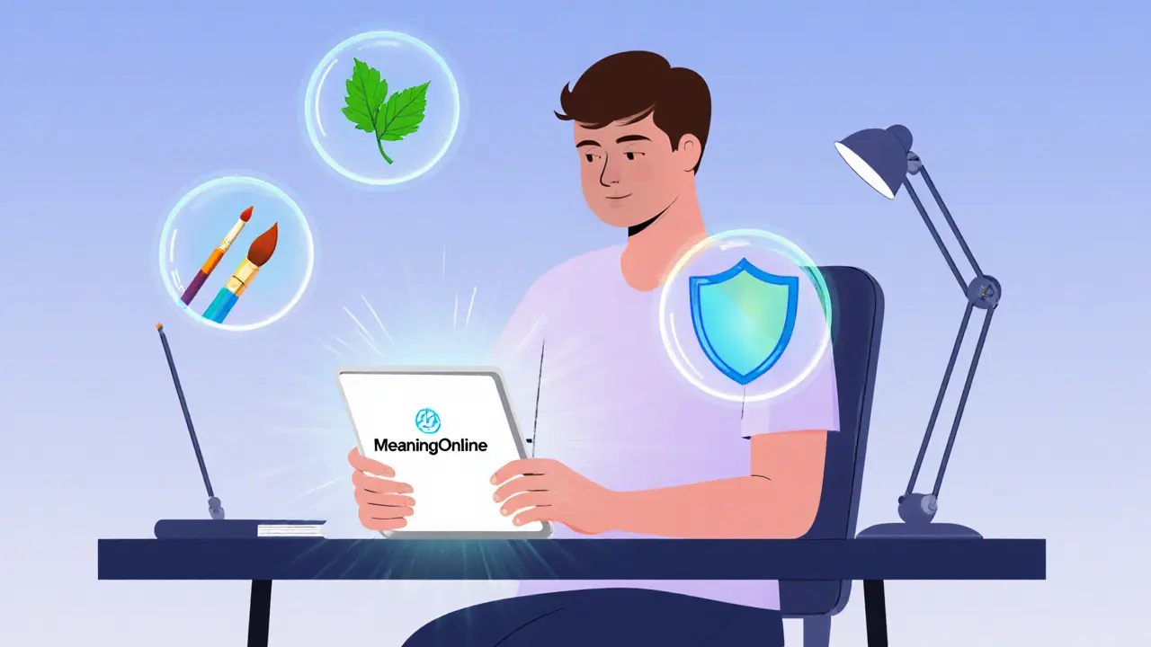 Osoba používá digitální platformu pro logoterapii s ikonkami hodnot.