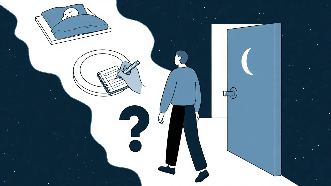 Klient odchází s cestou symbolizující spánek, stravu, psaní a sebepoznání.