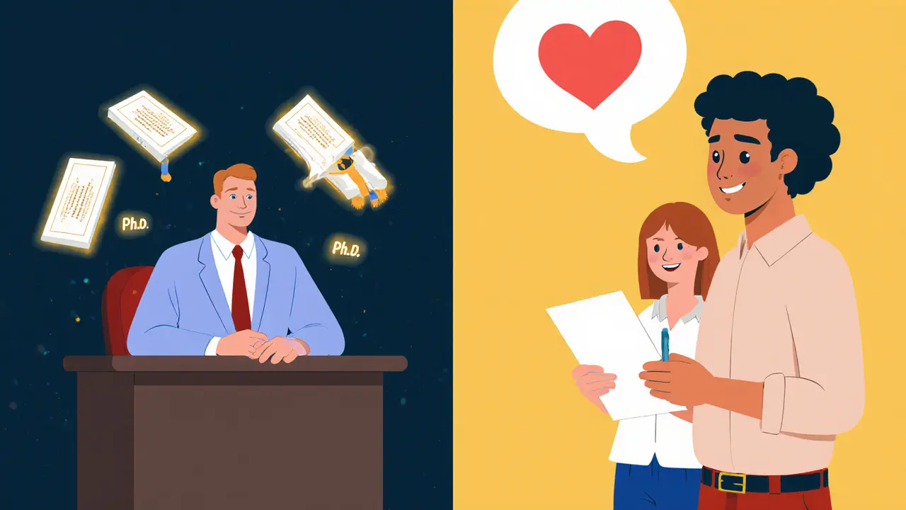 Kontrast mezi nákladným terapeutem s tituly a skromným terapeutem s důvěrou.