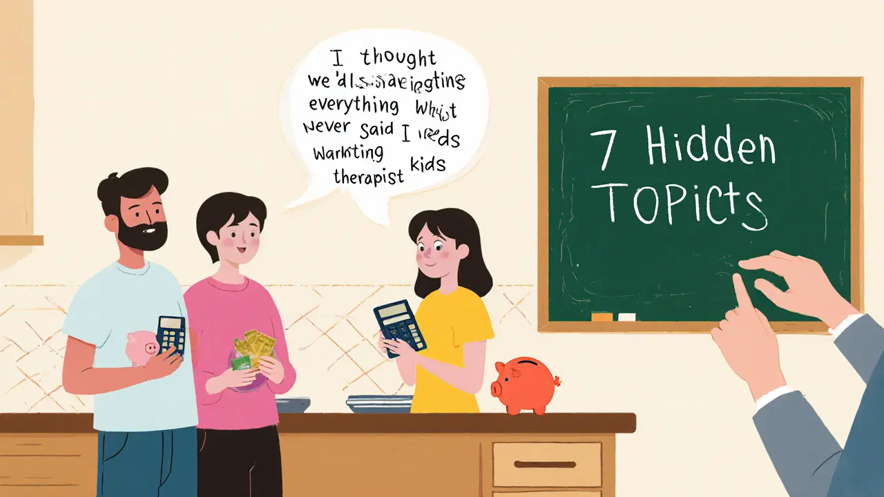 Pár se baví o penězích, nad nimi se objevují neřešené výroky.