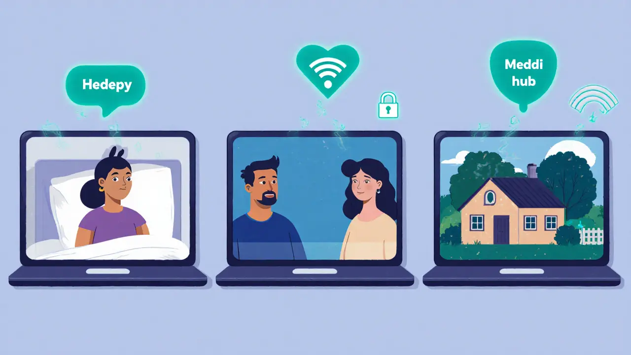 Různí lidé používají bezpečnou online terapeutickou platformu v různých místech.