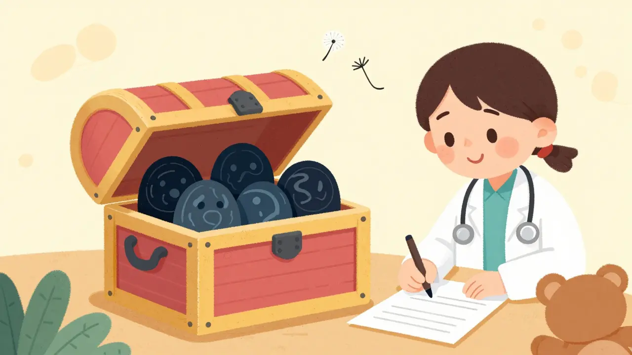 Dítě kreslí trezor, kde ukládá strachy, terapeut se usmívá.