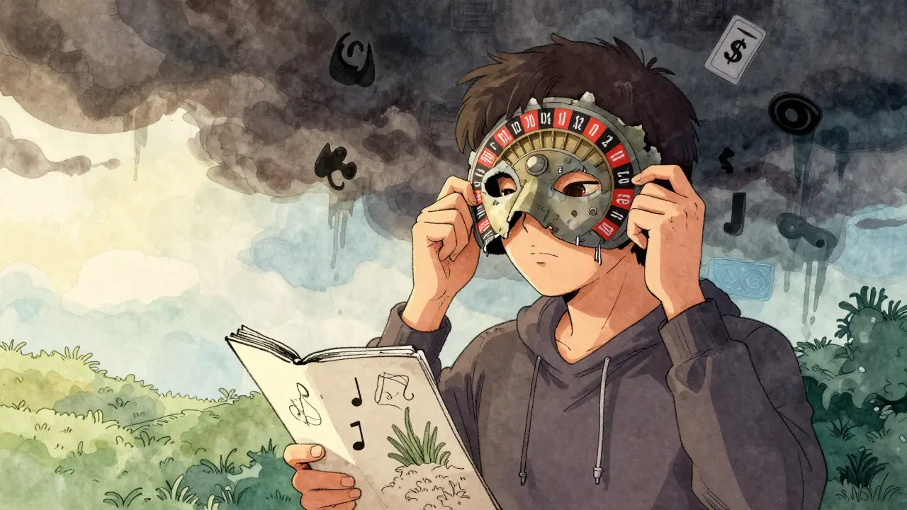 Osoba svléká masku rulety a objevuje svou pravou tvář pod ní.