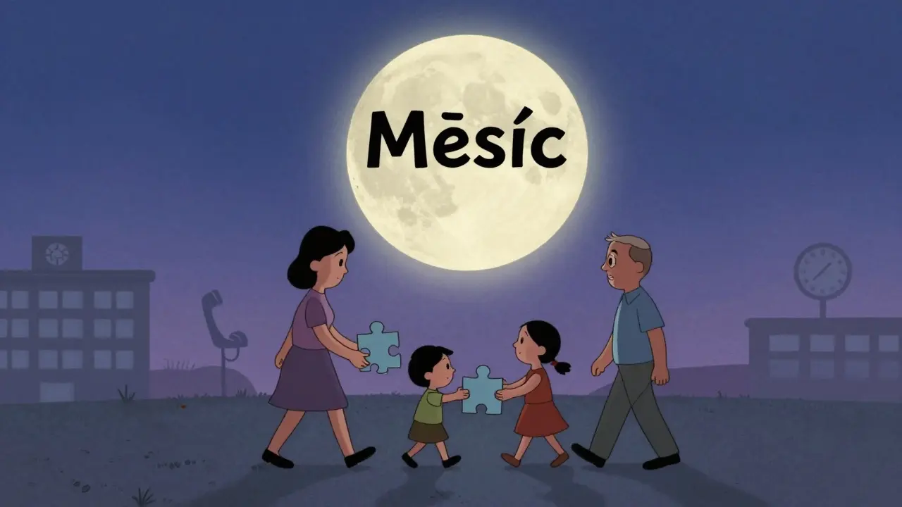 Rodina kráčí pod měsícem, symbolizující připravenost na krizi.