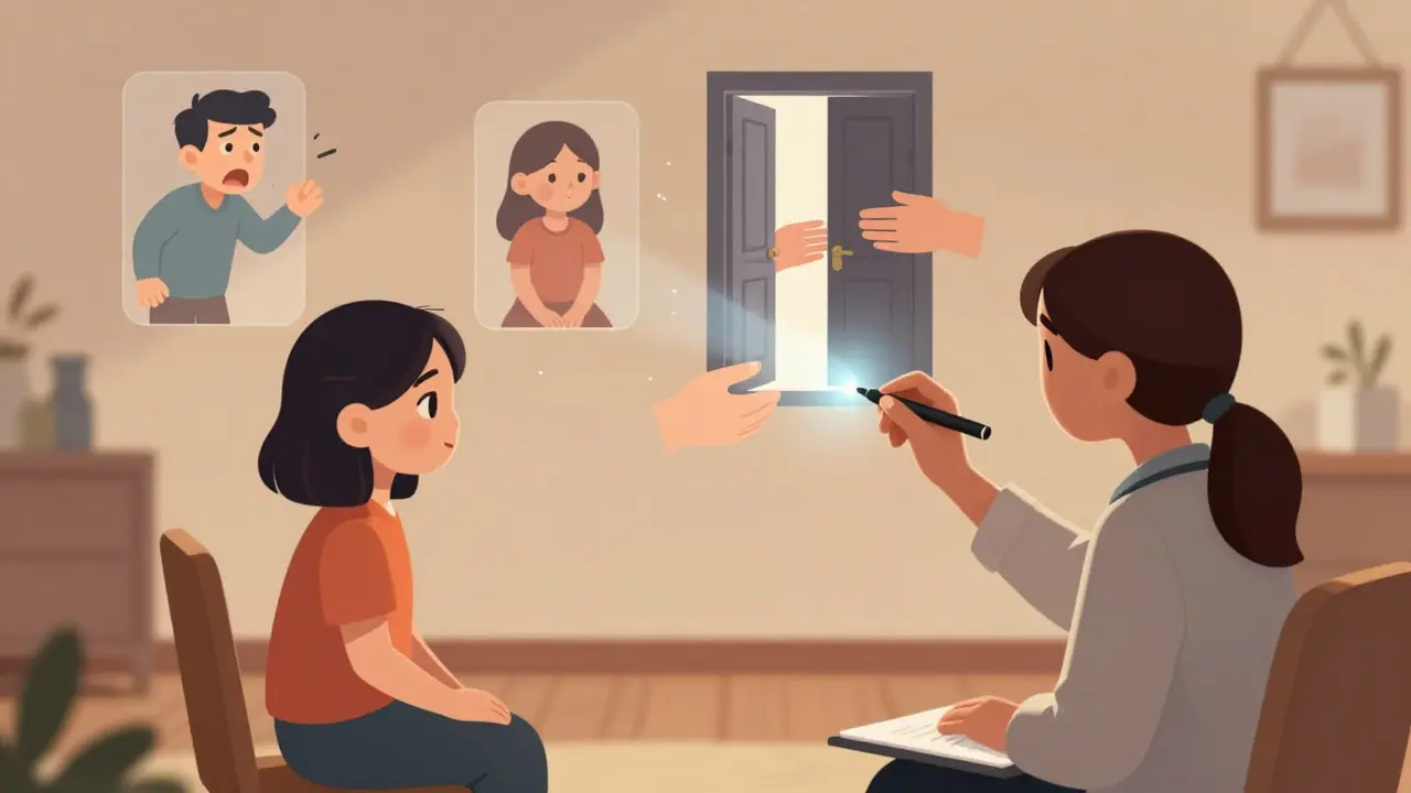 Terapeut přepisuje dětské bolesti světelnými symboly, které se mění v naději.