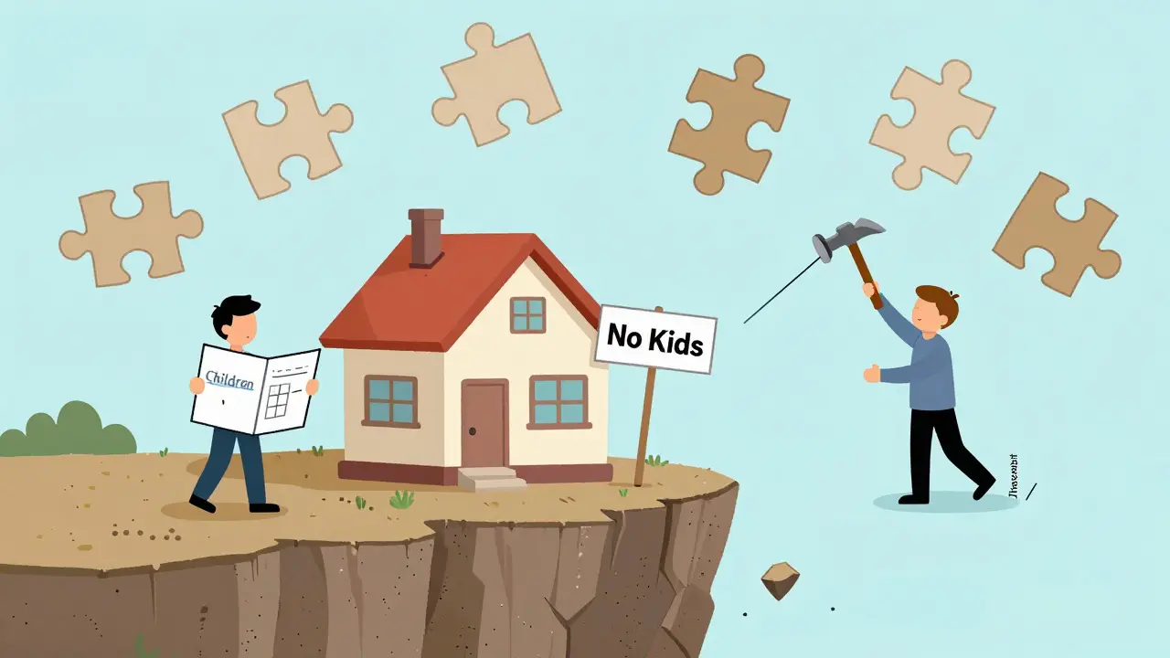 Dům je stavěn na rozpadajícím se skalním okraji, partneři mají odlišné plány, terapeut se snaží bez výsledku.