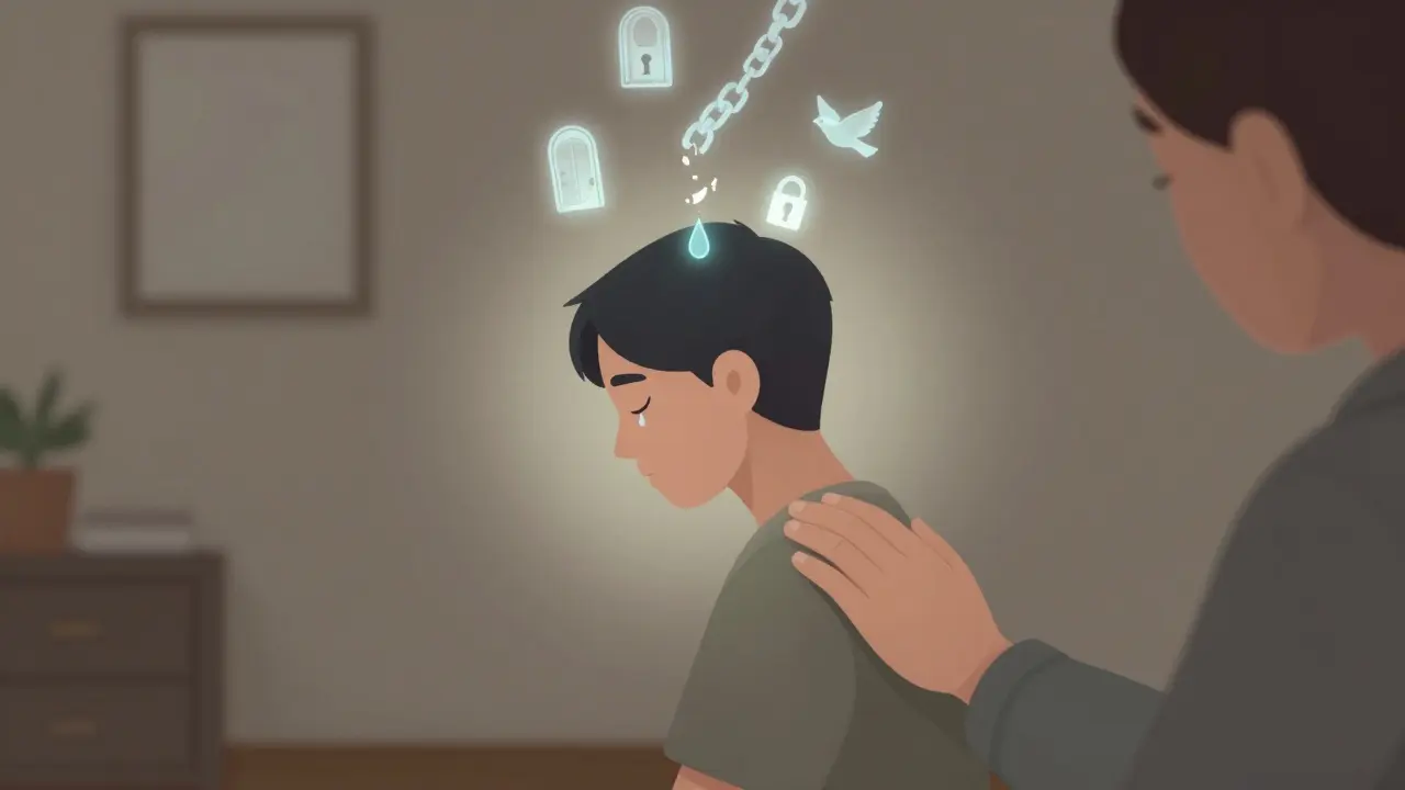 Kapečka slzy se mění v symboly svobody a uvolnění.