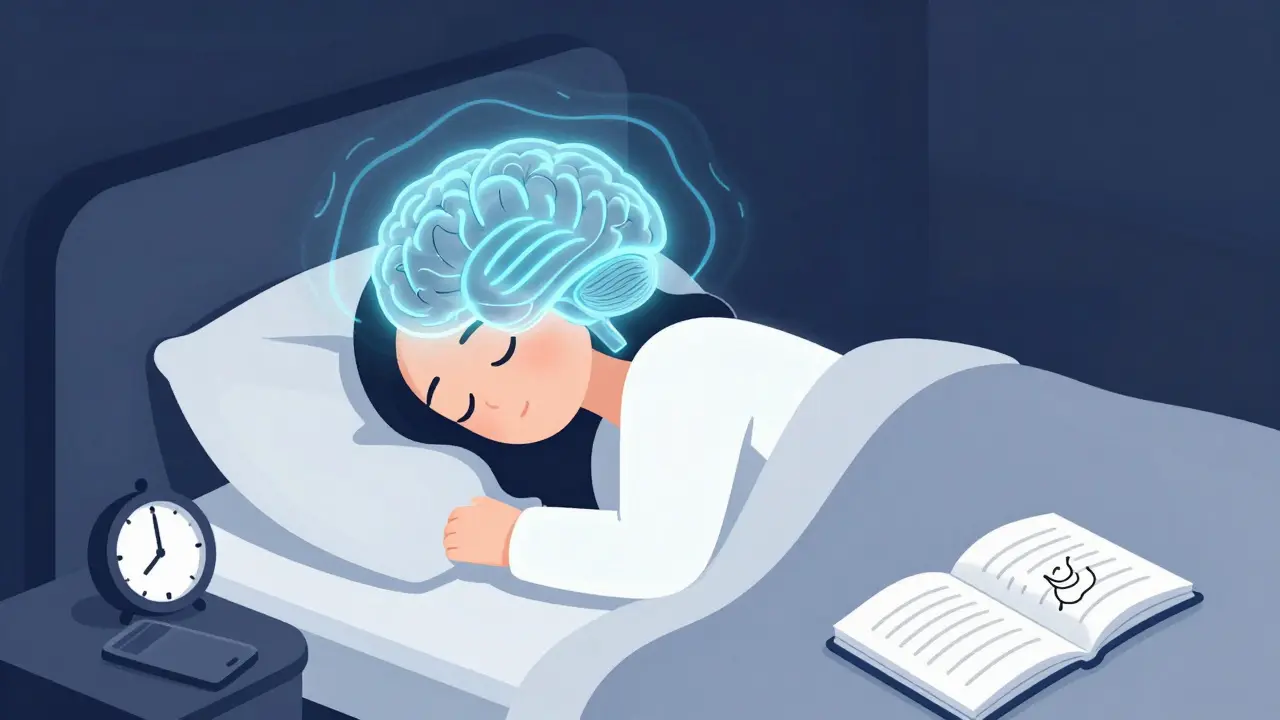 Pokoj pro spánek bez světel, mozek uvolněný, klidný a v klidu.