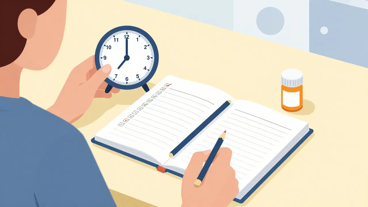 Osoba používá časovač a plánovač pro organizaci úkolů s pilulkou