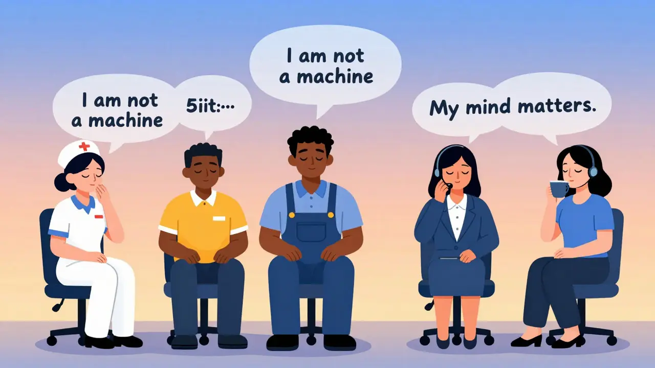 Různí pracovníci v různých profesích dělají krátkou pauzu bez zařízení.