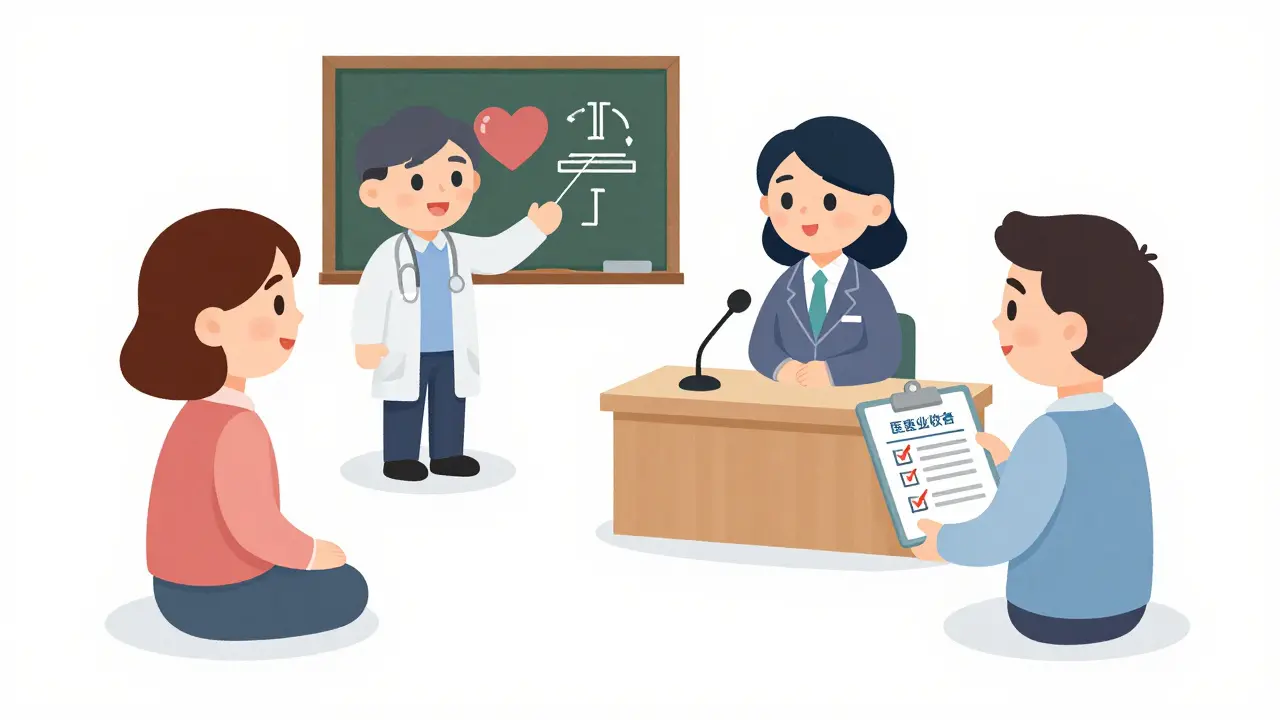 Čtyři role peer podpory: konzultant, lektor, advokát a hodnotitel pracují spolu jako tým.