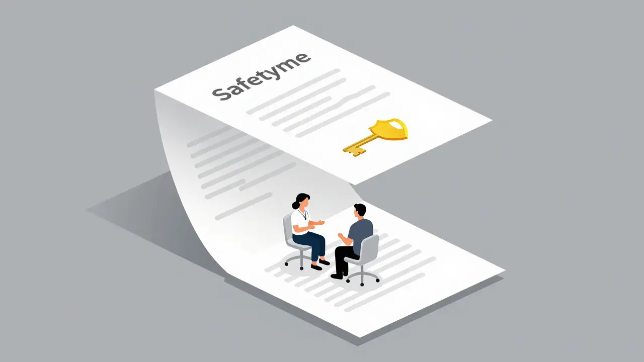 Stylizovaná ilustrace znazobrazující terapeutickou smlouvu jako ochranný rámec pro klienta a terapeuta.