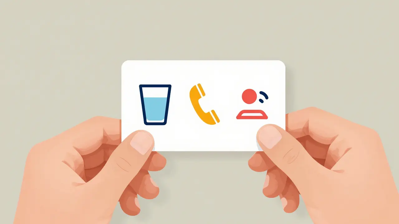 Zblízka minimalistická krizová karta s ikonami v ruce člověka.