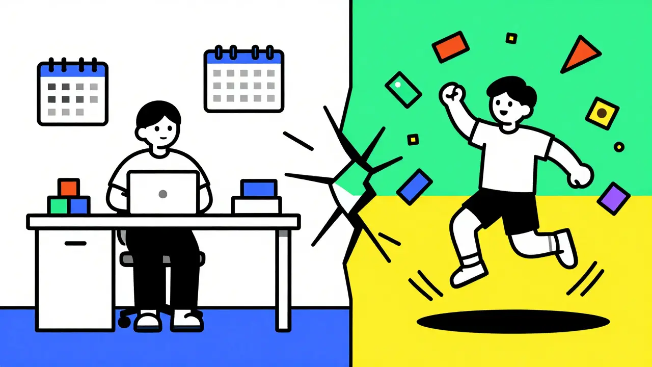 Ilustrace ukazující kombinaci autismu a ADHD v upa stylu