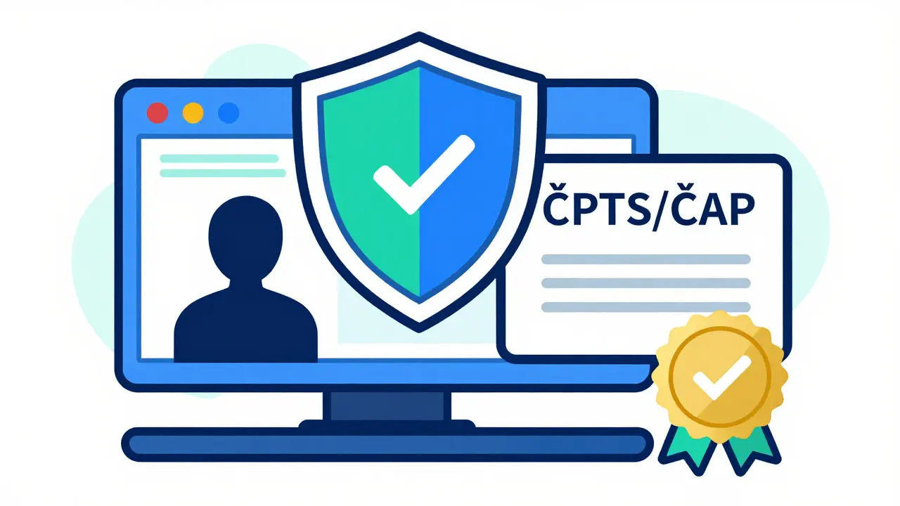 Symbol bezpečnosti a ověření kvality online terapie