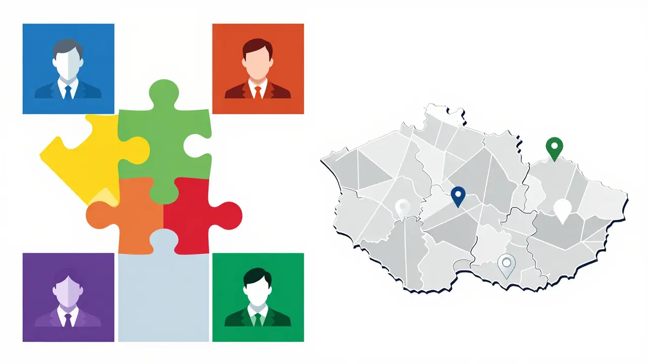 Abstraktní ilustrace profesních organizací a etických komisí v ČR