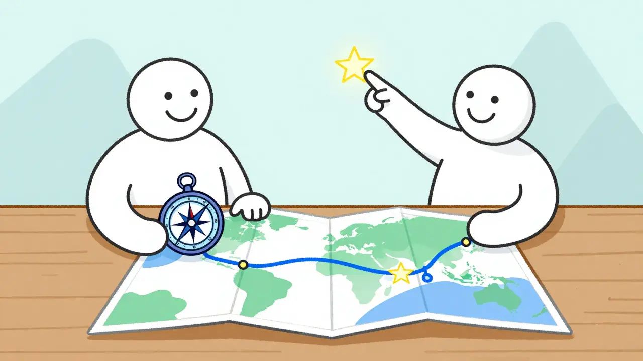 Ilustrace přenastavování cílů jako korekce kurzu na mapě