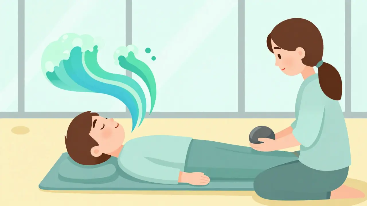 Terapeutická seance s důrazem na dýchání a bezpečí