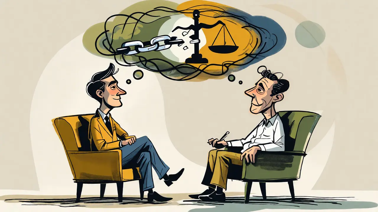 Terapeutická sezení s symbolem vyváženosti mysli nad hlavami