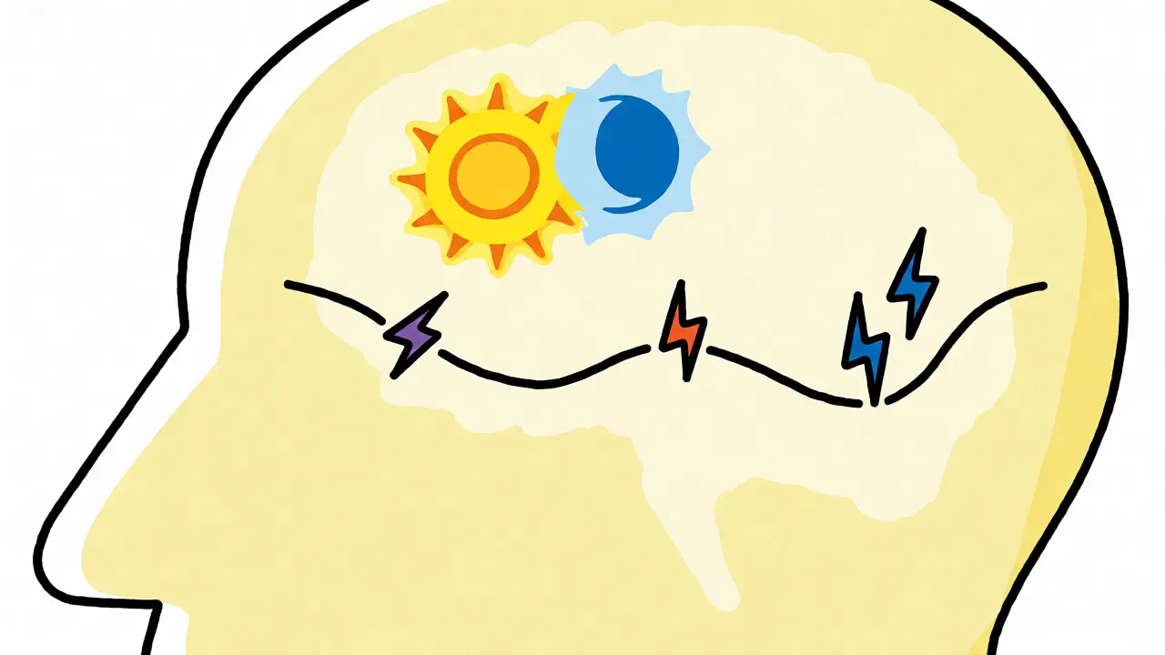 Abstraktní zobrazení mozku s ikonami přeměny serotoninu na melatonin.